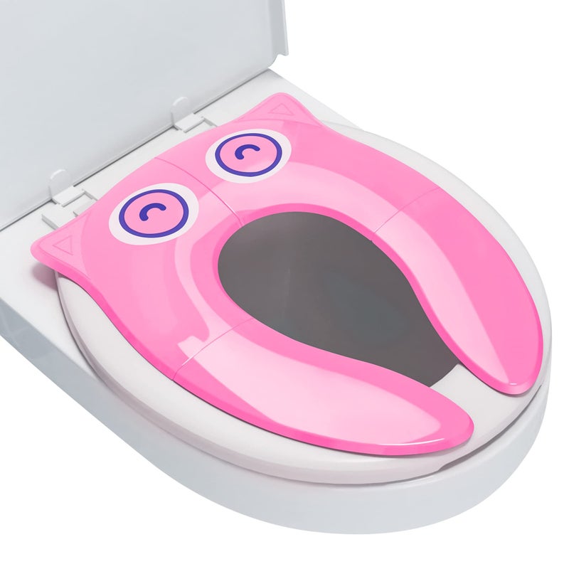 Maliton Portable Potty Seat for Toddler Travel - Foldable Non-Slip Potty Training Toilet Seat Cover for Girls, Baby Kids with Drawstring Bag (Pink Owl) - Image 1